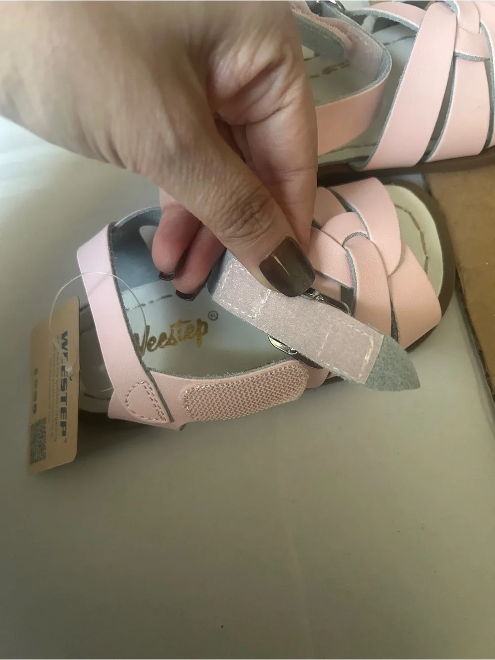 WEESTEP Pink leather sandals - toddler girl size 6 - ankle wrap